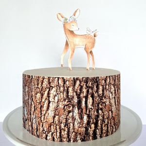 Tree Bark Edible Cake Wrap or Woodland Deer Cake Topper