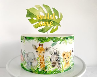 Safari Animals Edible Cake Wrap or Wild One Cake Topper
