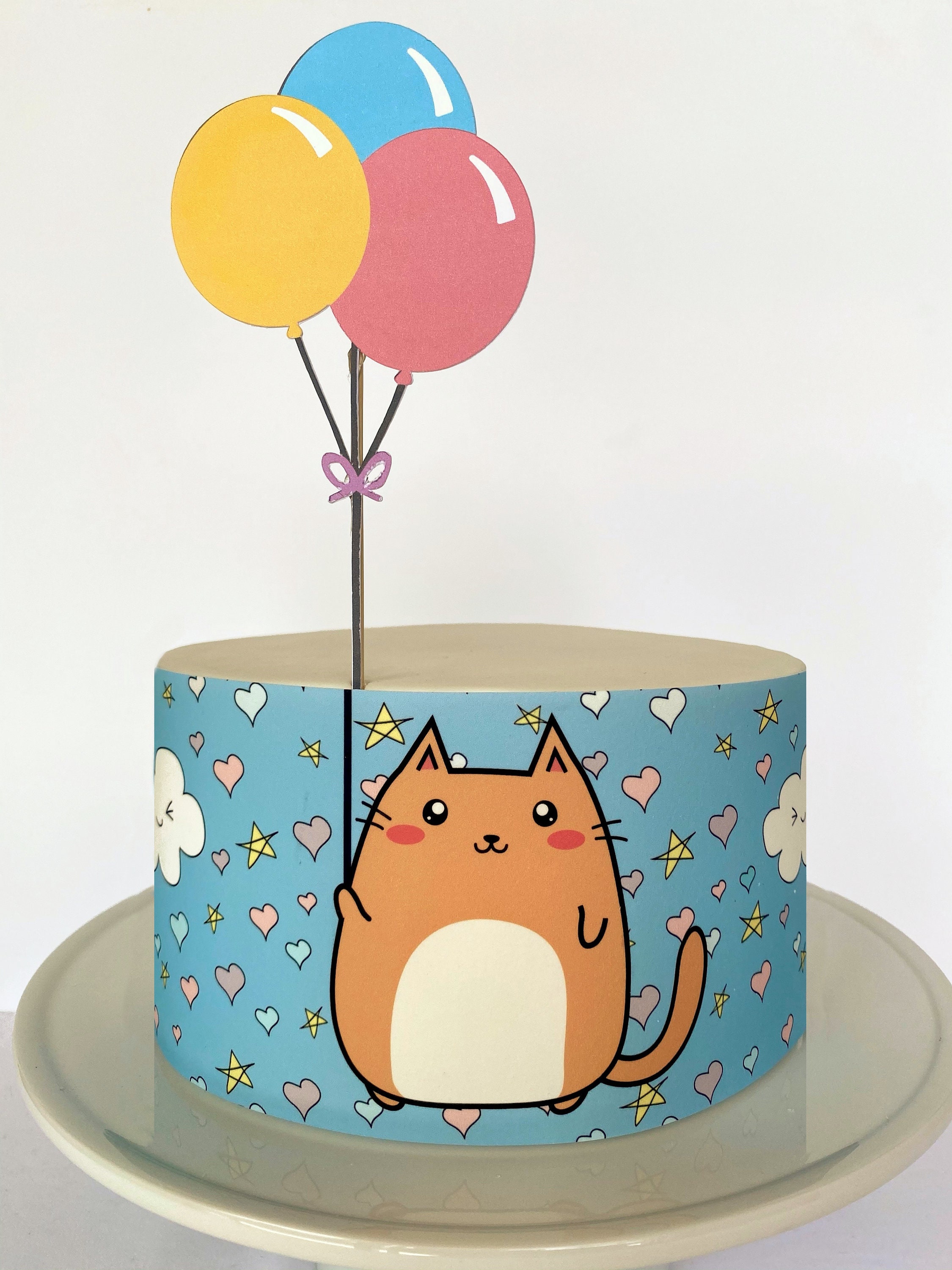 Cute Kawaii Cat Edible Cake Wrap or Balloons Cardstock Cake Etsy