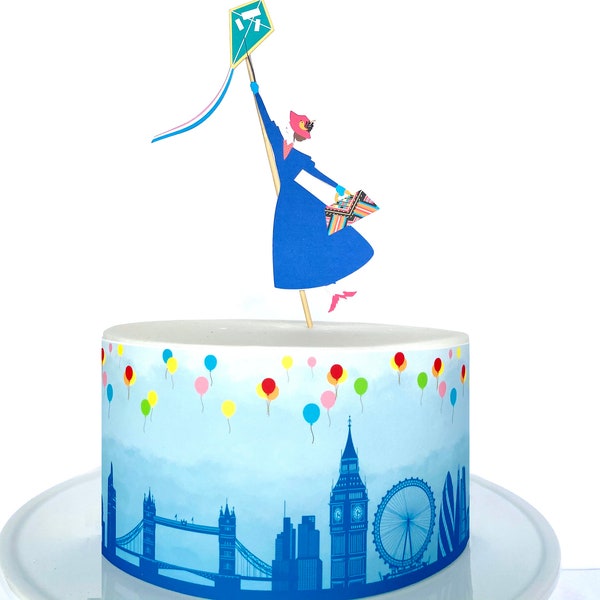 Blue London Skyline Edible Cake Wrap or Kite Cake Topper