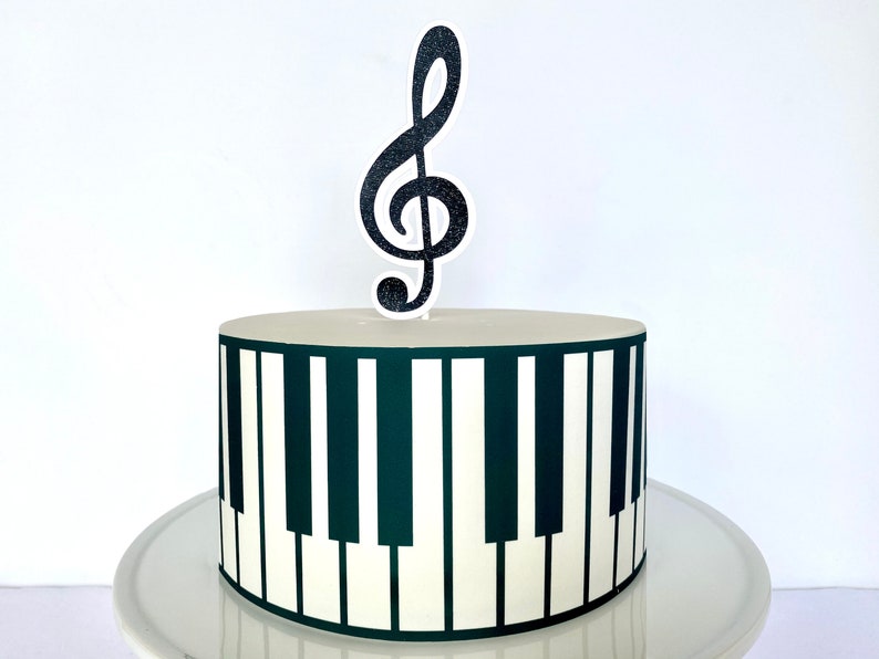 Piano Edible Cake Wrap // Musician Cake Decorations or Treble Clef Cake Topper image 1