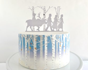 Enchanted Autumn Forest Edible Cake Wrap or Snow Queen and Ice Princess Sisters Cake Topper