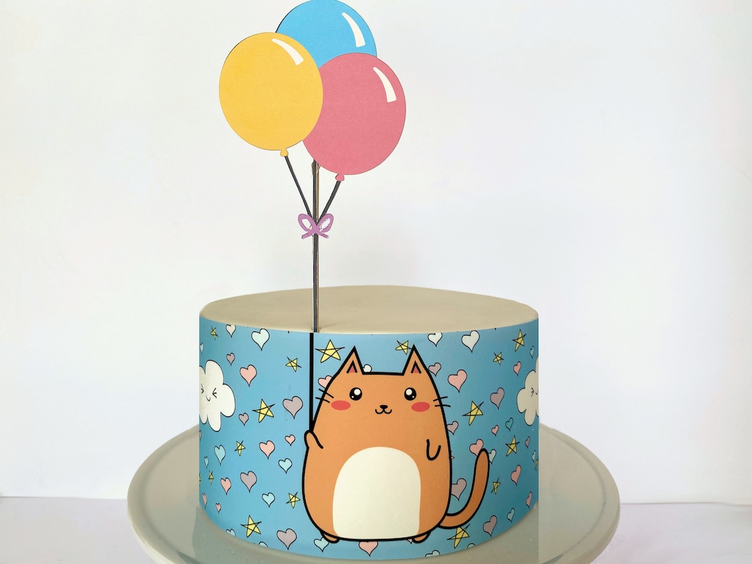 Cute Kawaii Cat Edible Cake Wrap or Balloons Cardstock Cake Topper Etsy