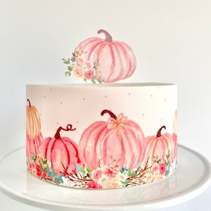 Pink Pumpkins Edible Cake Wrap or Floral Pumpkin Cake Topper