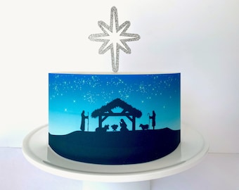 Christmas Nativity Edible Cake Wrap & Glitter Star Topper