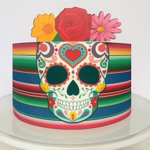 Mexican Serape Day of the Dead Edible Cake Wrap or Flower Crown Cake Topper