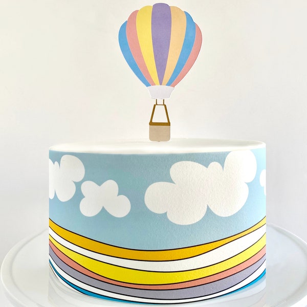 Pastel Places You'll Go Edible Cake Wrap or Hot Air Balloon Cake Topper