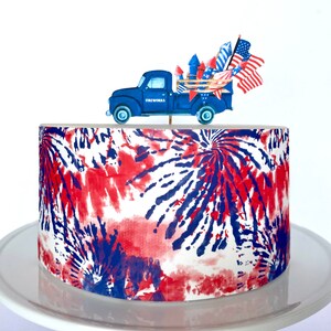 Patriotic Fireworks Edible Cake Wrap or 4th of July Truck Cake Topper