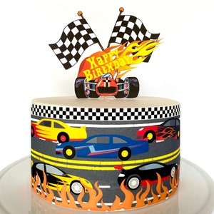 Race Cars Edible Cake Wrap or Race Car Fire Birthday Topper