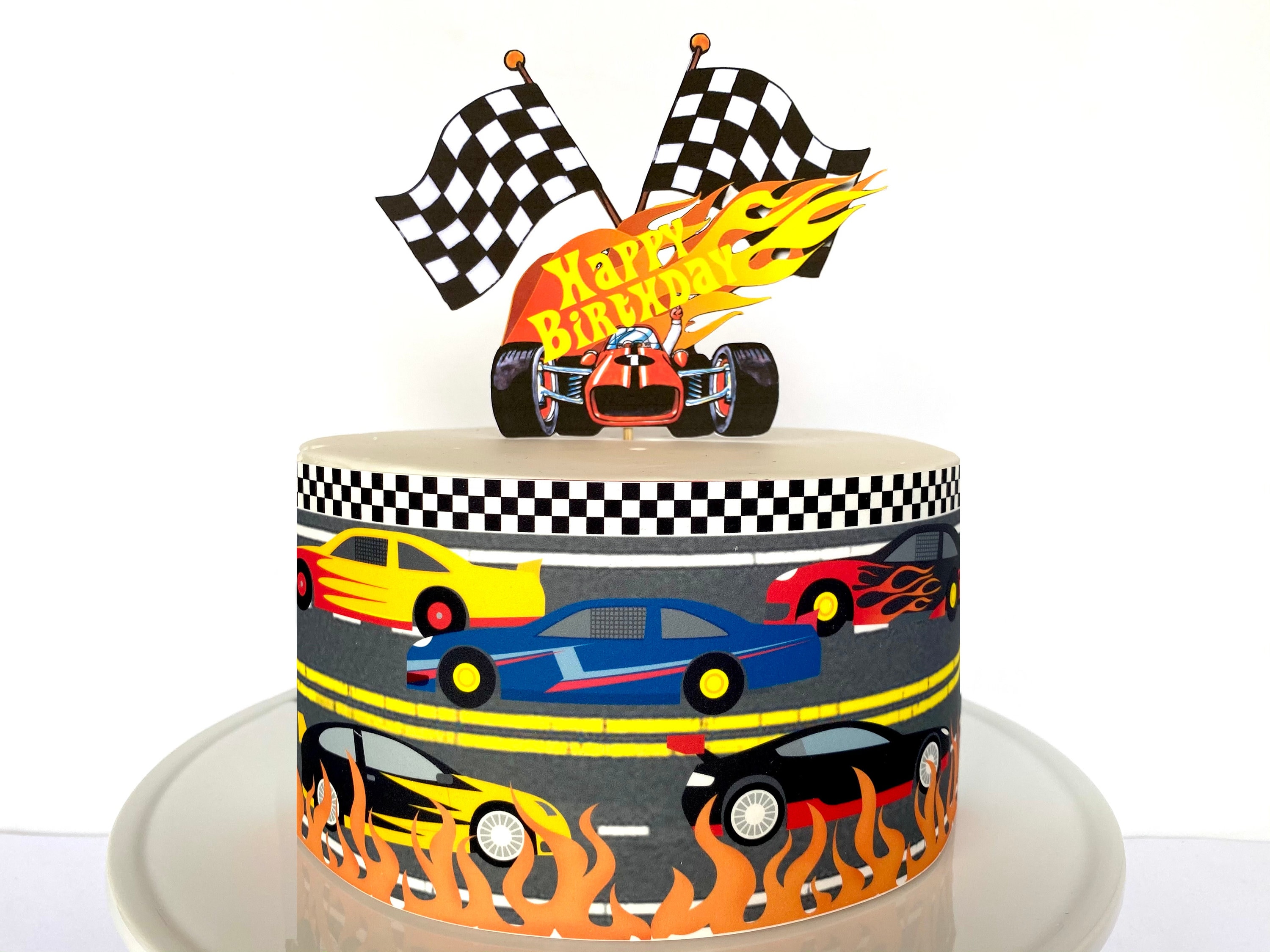 Race Cars Edible Cake Wrap or Race Car Fire Birthday Topper Etsy