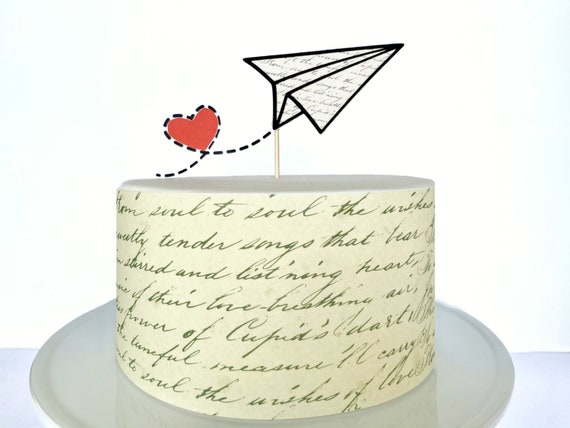 Love Letter Edible Cake Wrap or Paper Airplane Cake Topper 