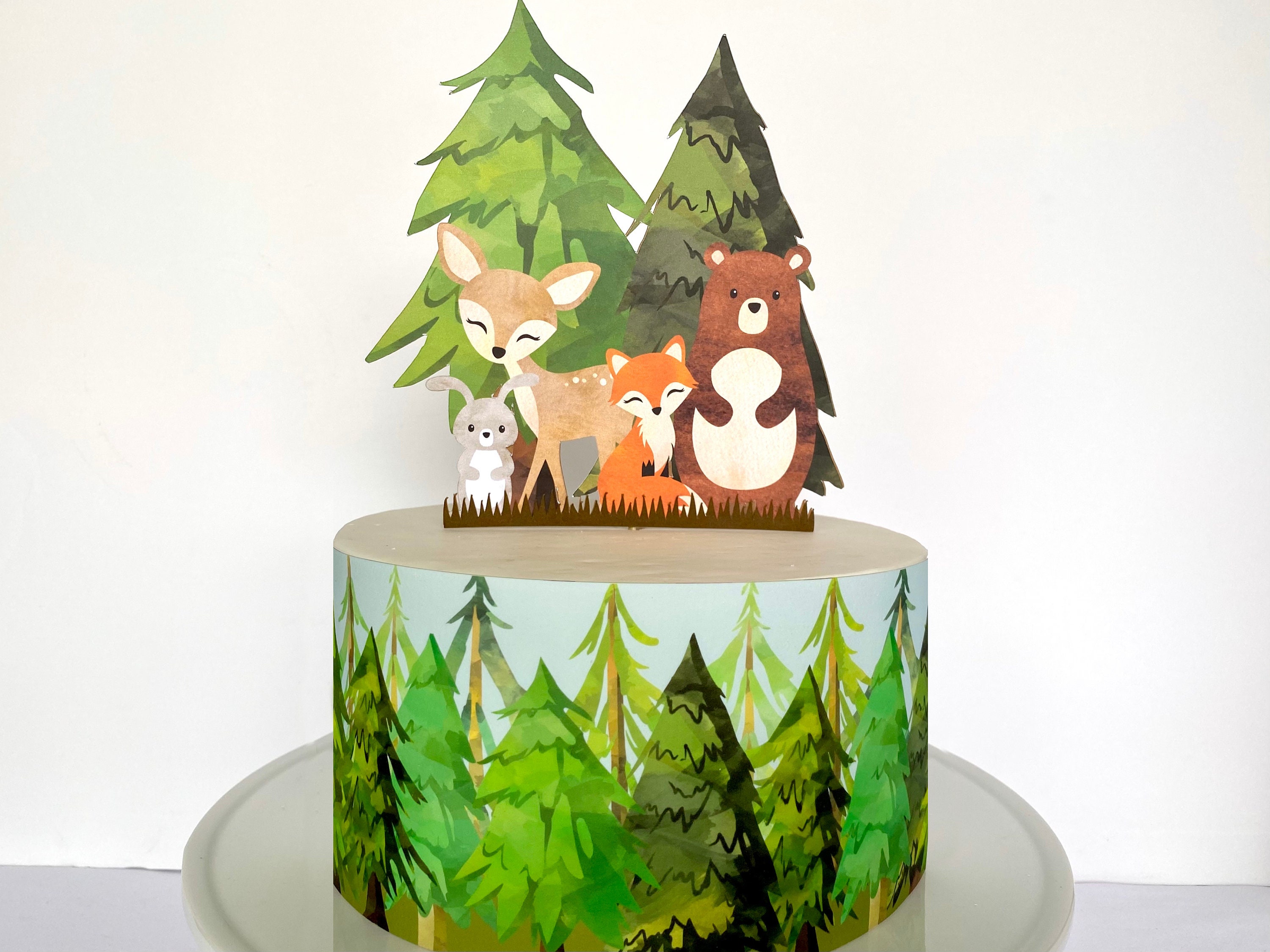 Pine Tree Forest Edible Cake Wrap or Cute Woodland Animals Etsy