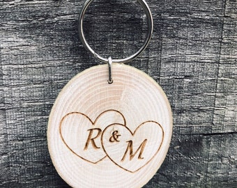 Engraved natural wooden personalised keyring keychain gift for any occasion