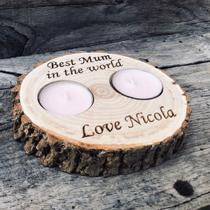 Wooden personalised mothers day gifts, anniversary wooden gifts for her, wooden candle holders, wooden tealight holder, Mothers Day gifts image 1
