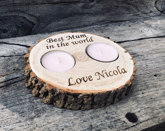 Wooden personalised mothers day gifts, anniversary wooden gifts for her, wooden candle holders, wooden tealight holder, Mother’s Day gifts