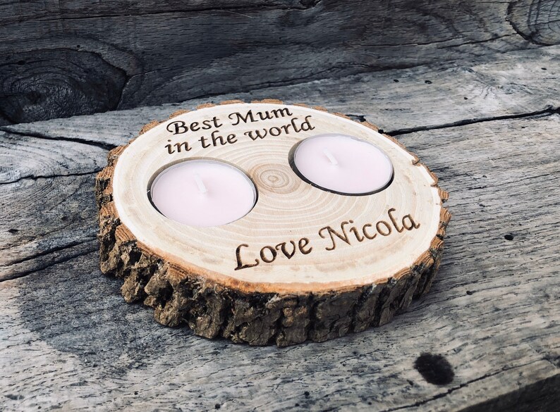 Wooden personalised mothers day gifts, anniversary wooden gifts for her, wooden candle holders, wooden tealight holder, Mothers Day gifts image 1