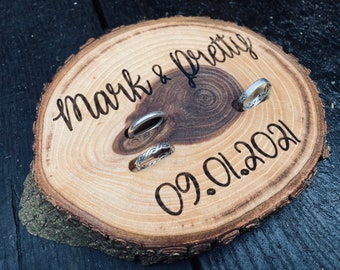 Rustic ring bearer pillow, personalised wedding ring holders, wooden wedding ring stands, natural wooden wedding gifts, wedding ring pillows