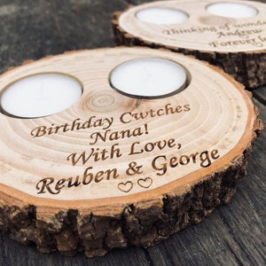 Wooden personalised mothers day gifts, anniversary wooden gifts for her, wooden candle holders, wooden tealight holder, Mothers Day gifts image 2