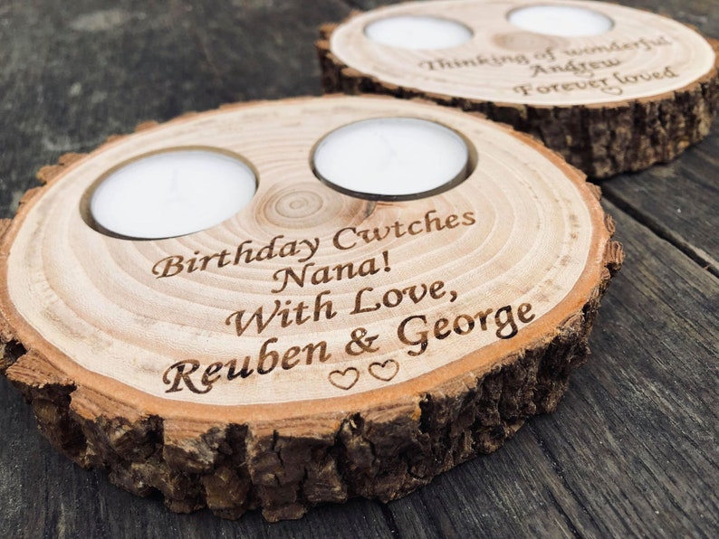 Wooden personalised mothers day gifts, anniversary wooden gifts for her, wooden candle holders, wooden tealight holder, Mothers Day gifts image 2