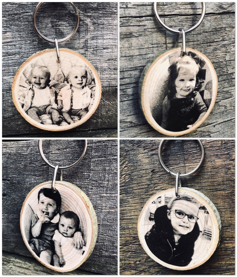 Personalised Wooden Keyring, personalised wooden mothers gift, Mothers Day gift,wooden engraved keychain,Photo keyring,Mothers Day present Black and white