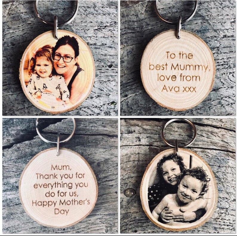 Personalised Wooden Keyring, personalised wooden mothers gift, Mothers Day gift,wooden engraved keychain,Photo keyring,Mothers Day present image 2