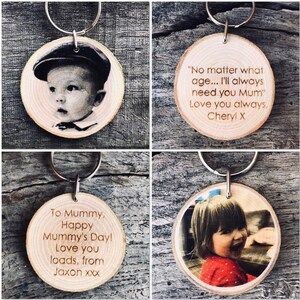 Personalised Wooden Keyring, personalised wooden mothers gift, Mothers Day gift,wooden engraved keychain,Photo keyring,Mothers Day present Colour