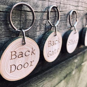 Wooden key tags, Personalised wooden keychains, set of 4 wooden keyrings, wooden keyrings, wooden keyrings for house,home key tags, keychain