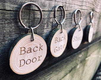 Wooden key tags, Personalised wooden keychains, set of 4 wooden keyrings, wooden keyrings, wooden keyrings for house,home key tags, keychain