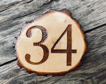 Engraved Wood Slice House Number Sign: Rustic Willow Plaque