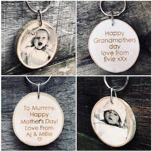 Personalised Wooden Keyring, personalised wooden mothers gift, Mothers Day gift,wooden engraved keychain,Photo keyring,Mothers Day present image 1