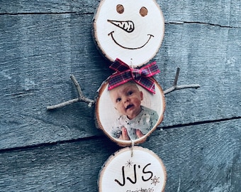 Handmade wooden snowmen,Christmas photo decoration,photo Christmas ornament,wooden picture xmas decoration,personalised picture decoration