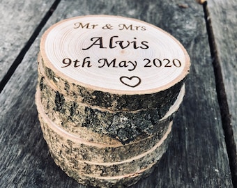 Wooden table coasters, personalised wooden coasters, wooden gifts for her, engraved table coasters, wooden anniversary gift, table coasters