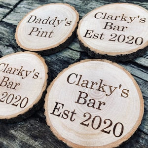 Wooden beer coaster, wooden bar coaster, personalised wooden table coasters, new bar gifts, beer mats, wooden beer mats, rustic wood coaster