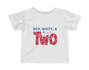 Rood-wit T-shirt voor twee baby's | T-shirt van 4 juli | Patriottische tweejarige | 2e verjaardag | Shirt voor baby-Amerika | Cadeau voor 2-jarige