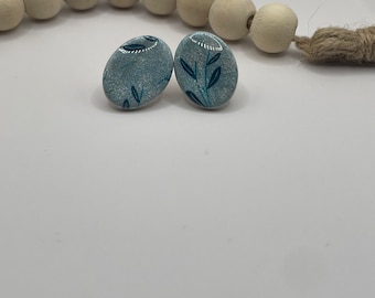 Polymer Clay Earrings | Stud Earrings | Blue Earrings | 18K Gold Plated Earring Post | Lightweight Earrings | Floral Print Earrings |