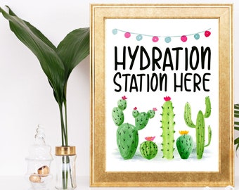 Cactus Hydration Station Sign, Fiesta bar sign for Mexican wedding Bar Drinks Table Decor, Mexican bar sign Bridal shower