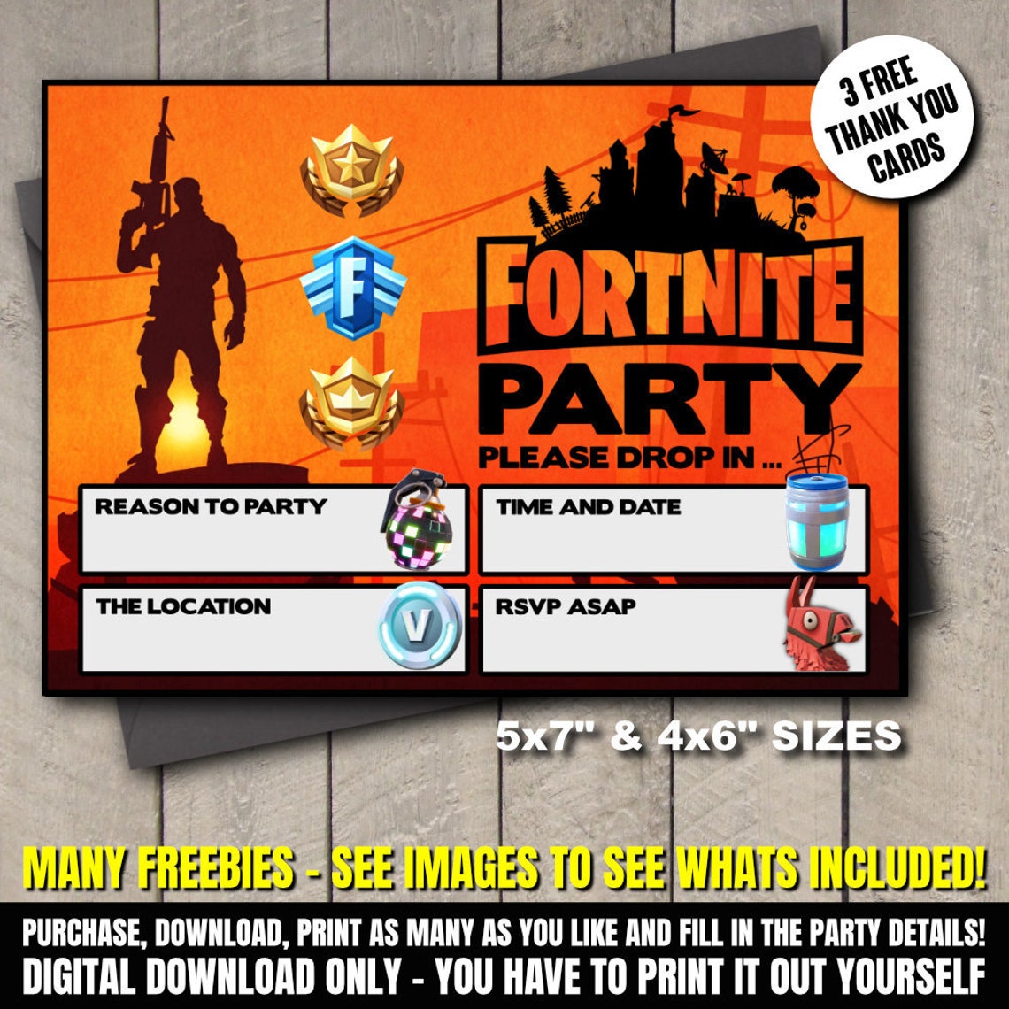 Fortnite Birthday Invitation printable green FREE goddies | Etsy