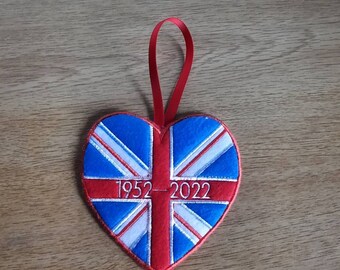 Jubilee keepsake union jack red and blue hanging heart and keyring
