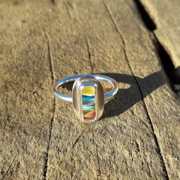 Surfite and EcoSilver Ring ~ part of the 'Margaret' range ~ bezel set with vintage Australian surfite, UK Size K