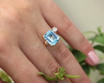 Anillo de oro hecho a mano con topacio azul claro natural 4ct, envío GRATIS, anillo de oro 14k, señuelose joyería hecha a mano, piedra de topacio, joyería hecha a mano