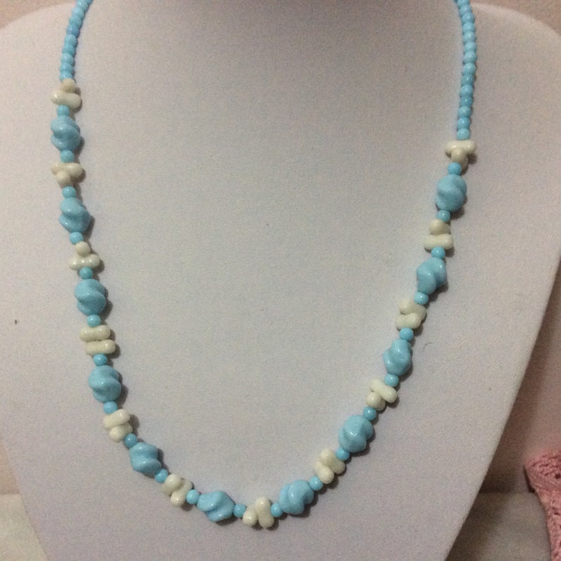 Vintage Czech baby blue glass moulded Art Deco necklace