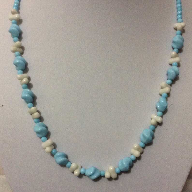 Vintage Czech baby blue glass moulded Art Deco necklace