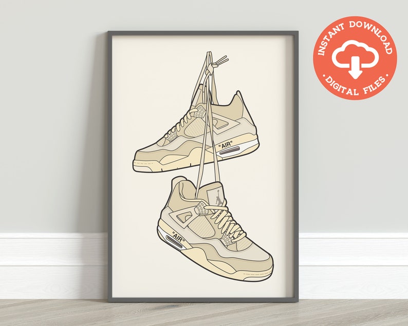 Air Jordan Off White 4 Sail Inspired Drawing TÃ©lÃ©chargement | Etsy France