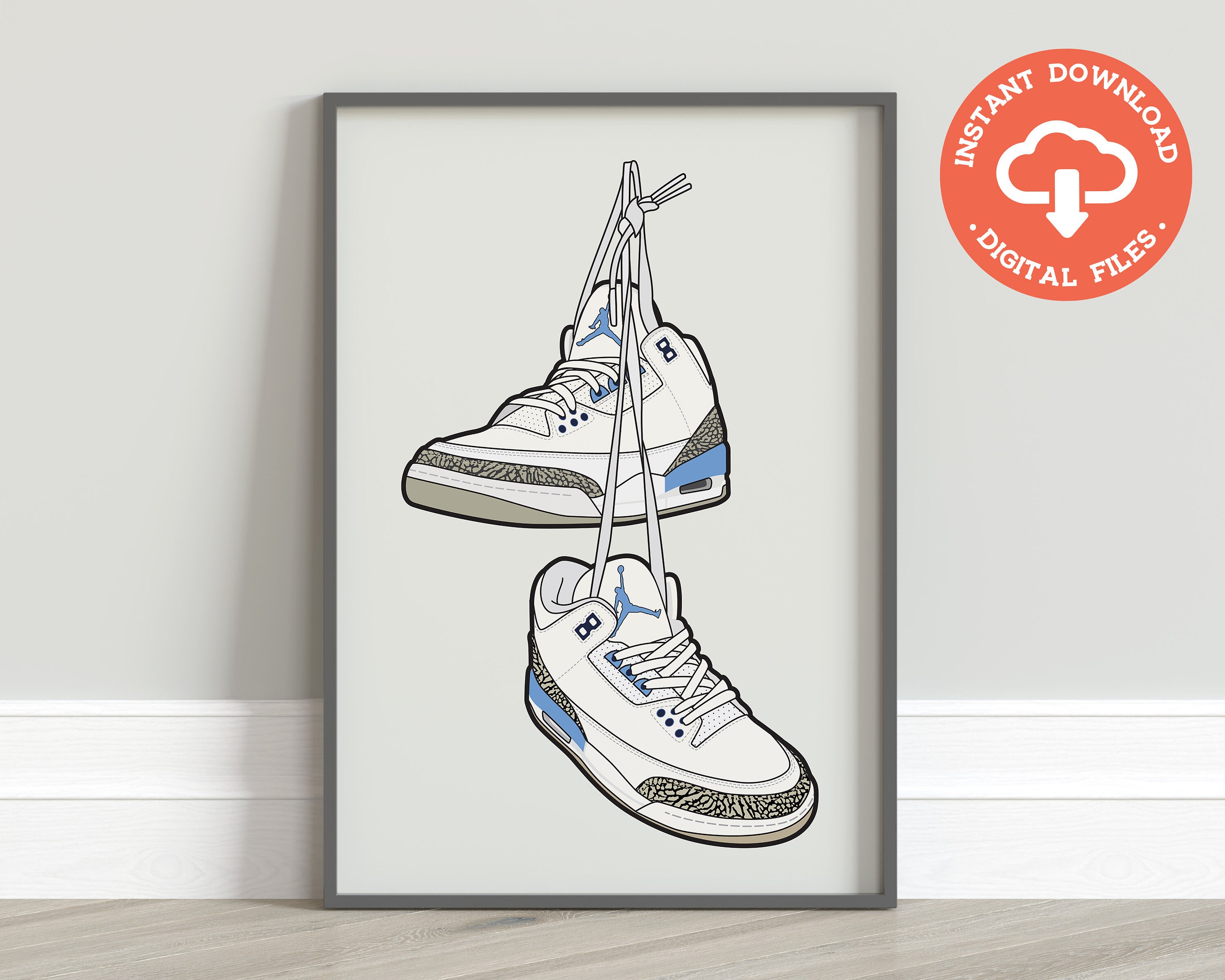 Air Jordan 3 UNC Poster Digital Download Hypebeast Sneaker | Etsy