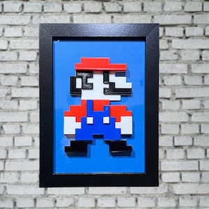 5x7 Framed 3D Printed Pixel Nintendo Super Mario Brothers Mario Luigi Wall Art