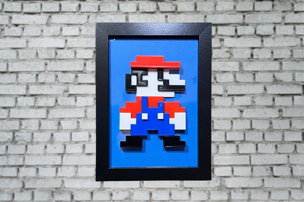 5x7 Framed 3D Printed Pixel Nintendo Super Mario Brothers Mario