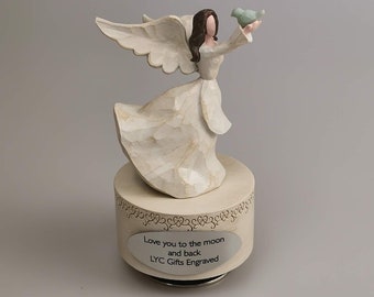 Boîte à musique personnalisée faite main, boîte à musique ange personnalisée, figurine musicale gravée peinte à la main, boîtes à musique ange gardien, cadeau de Noël