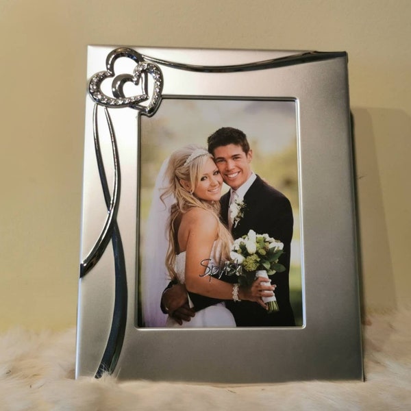 Engraved frame, Personalized Wedding Frame,  Customized couple frame, Gift for couple, Wedding, Engage, Anniversary, Crystal Double Heart