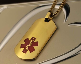 Geen extra belasting, gepersonaliseerde ketting voor medische toestand, aangepaste medische waarschuwingsketting, ketting voor noodgevallen, gezondheid, gegraveerd medisch identiteitsbewijs