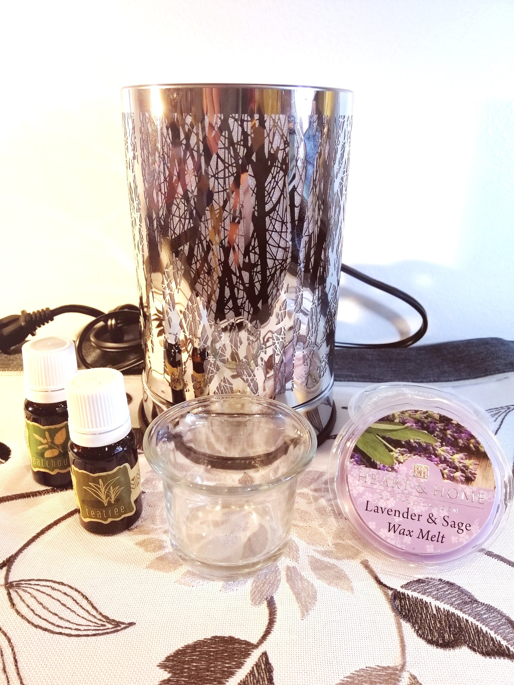 burnerWith Freshener Glass LightAir LampSilver Night Scented Containter Customized Engravable Table Touch Forest A 8nO0wyvmNP
